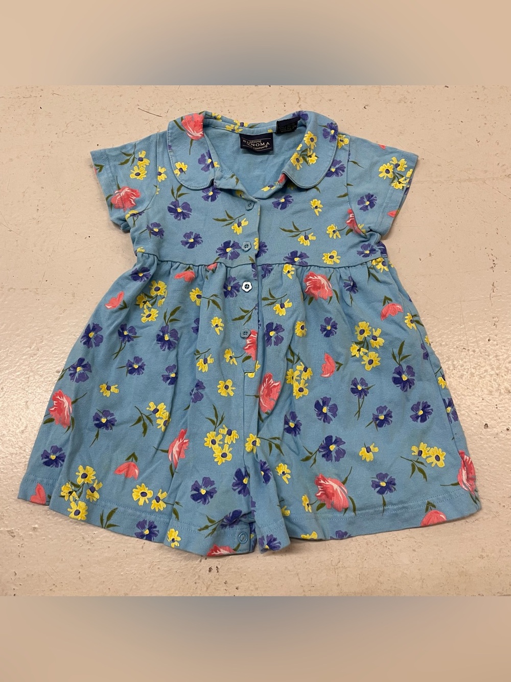 90s Sonoma Blue Floral Romper Dress Retro Baby Vintage Y2K Toddler Size 3T